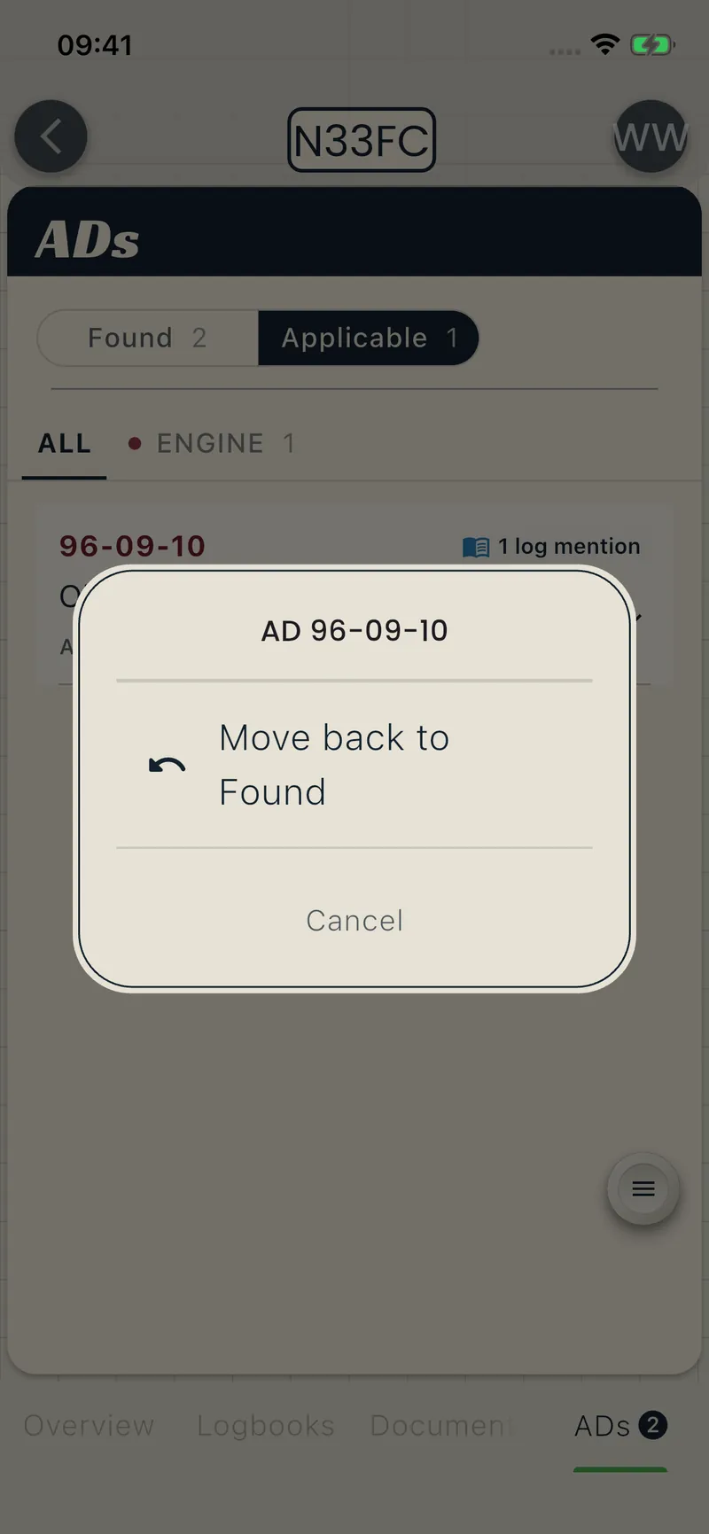 AD actions dialog offering Move back to Found